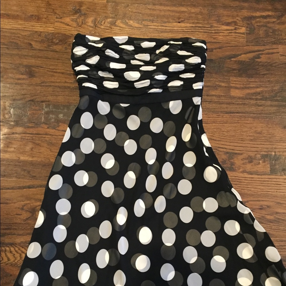 Ann Taylor black strapless polka-dot dress size 8P
